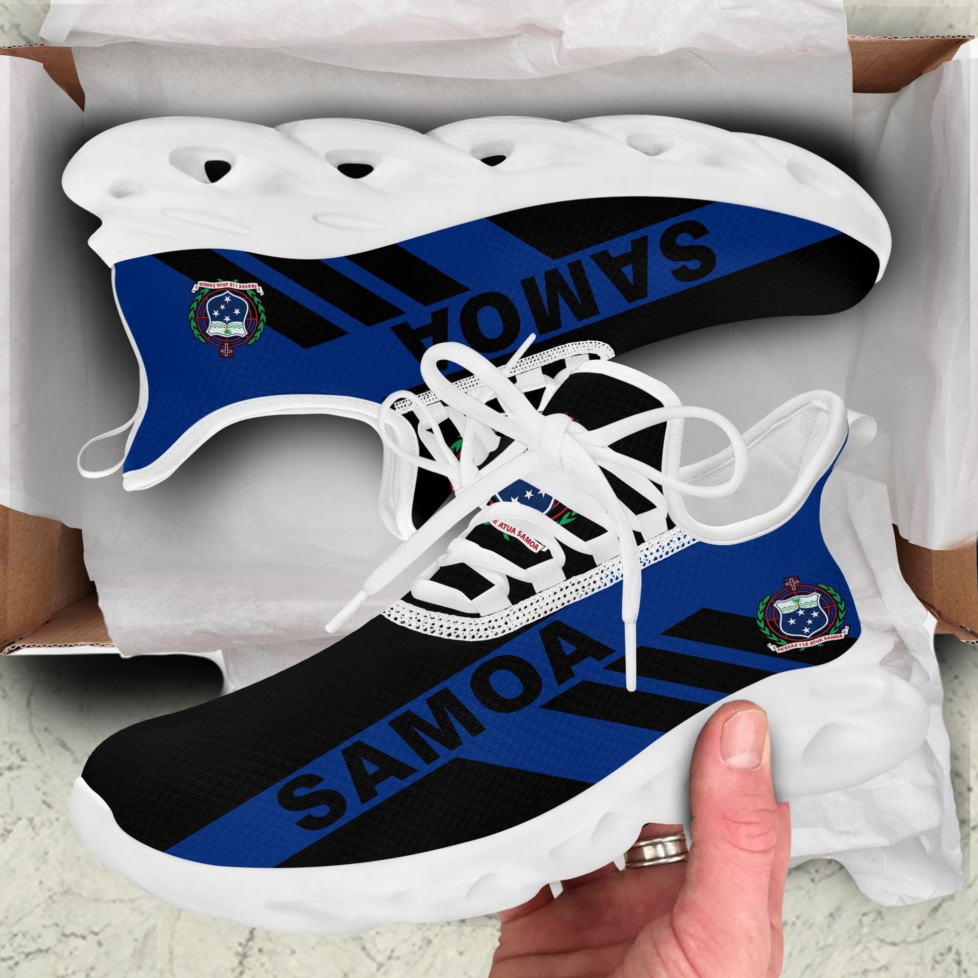 Polynesian Footwear Samoa Flag Sport Clunky Sneakers Black LT10