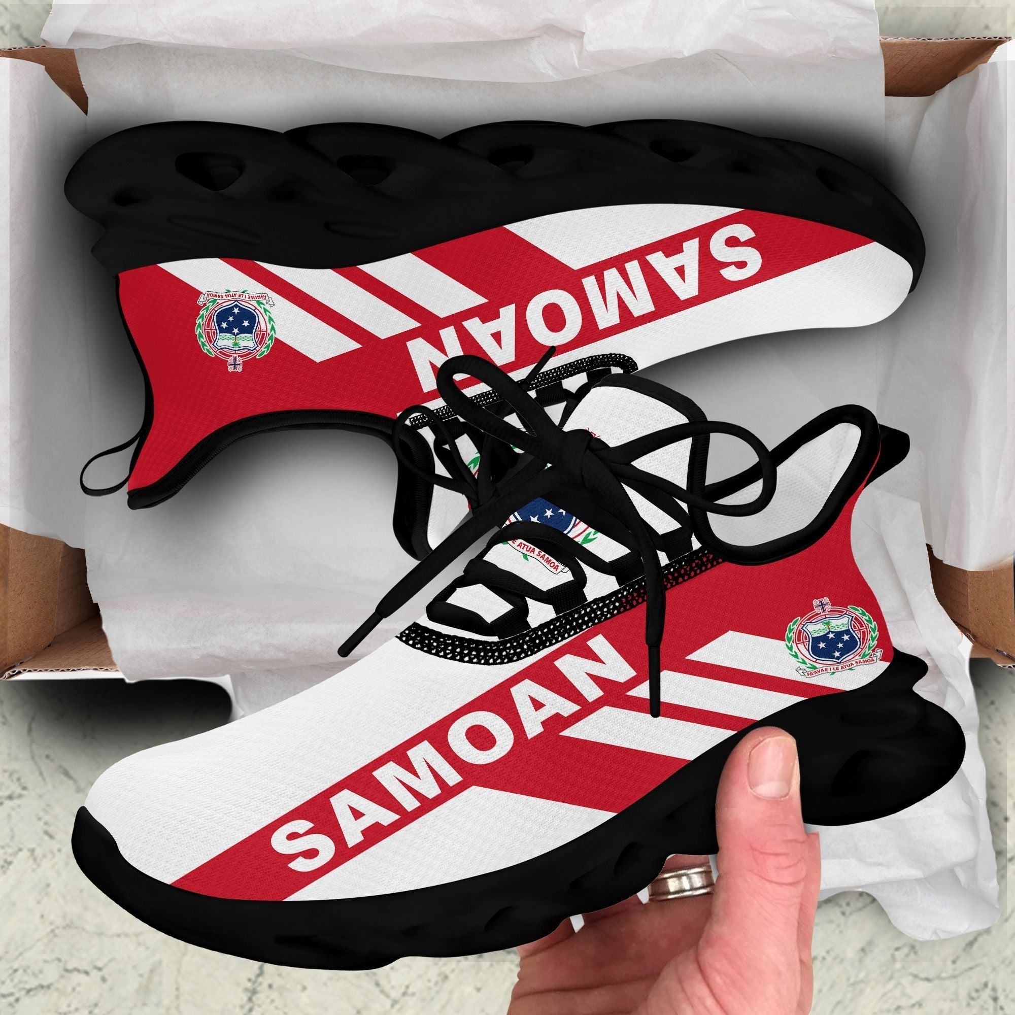 Polynesian Footwear Samoa Flag Sport Clunky Sneakers Red and White LT10