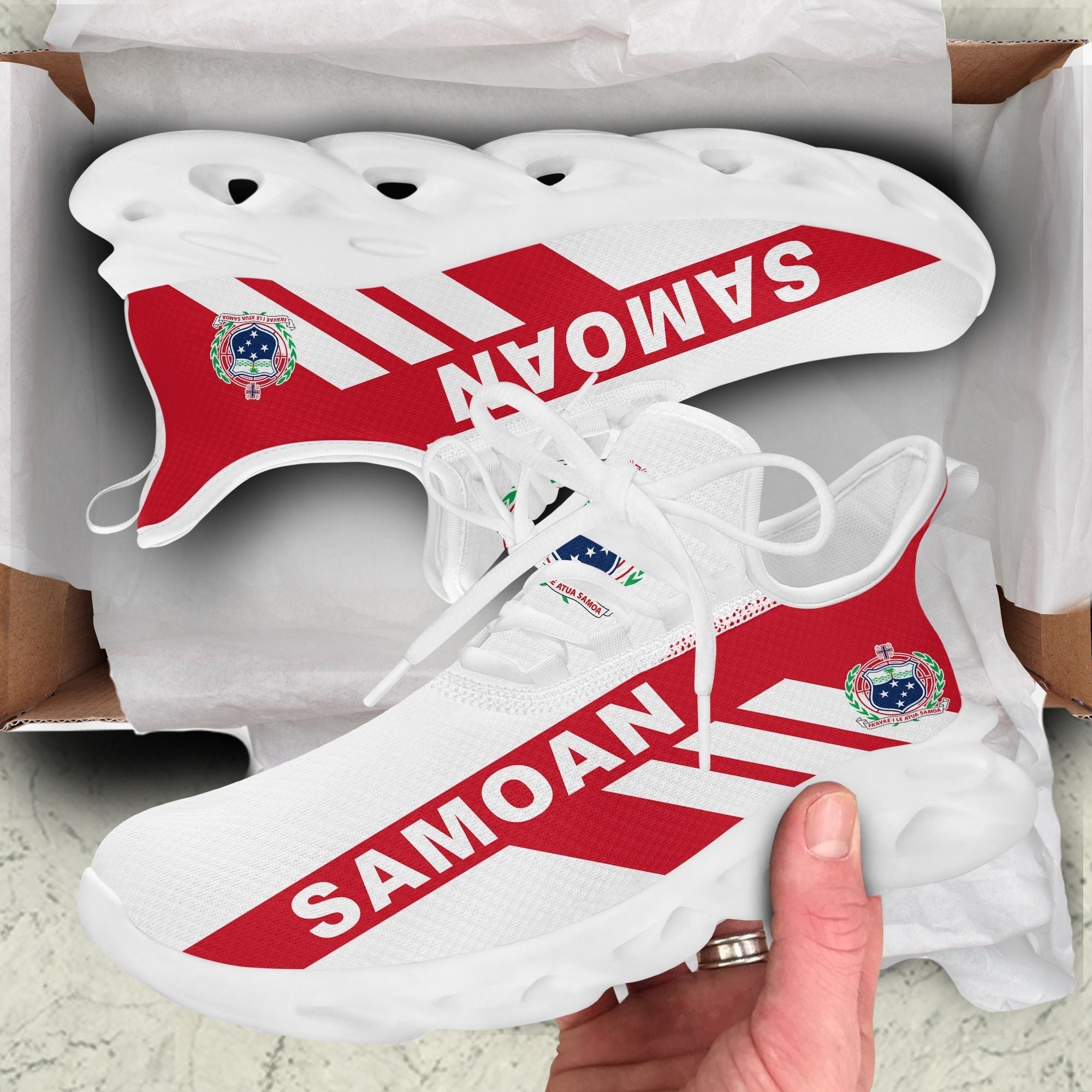 Polynesian Footwear Samoa Flag Sport Clunky Sneakers Red and White LT10