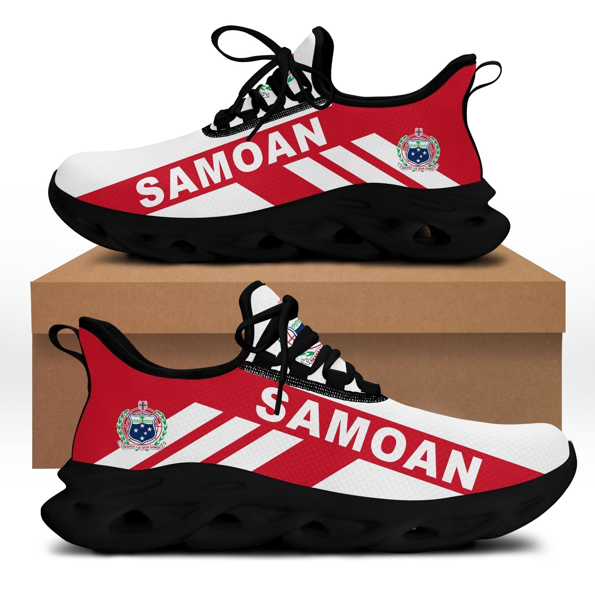 Polynesian Footwear Samoa Flag Sport Clunky Sneakers Red and White LT10
