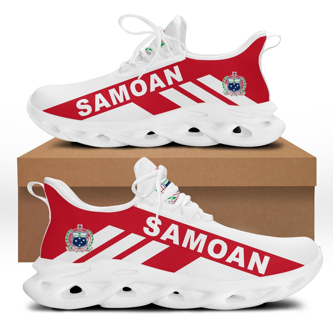 Polynesian Footwear Samoa Flag Sport Clunky Sneakers Red and White LT10