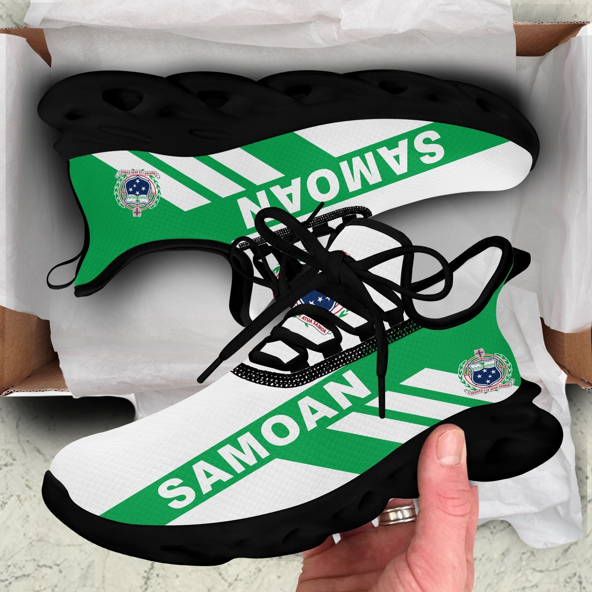 Polynesian Footwear Samoa Flag Sport Clunky Sneakers Green and White LT10