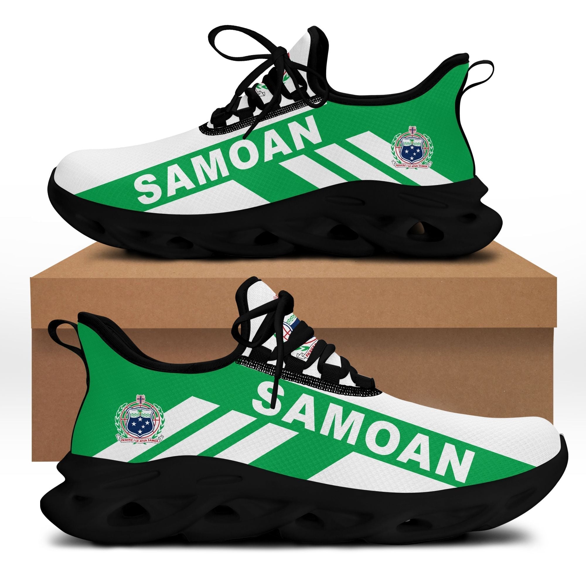 Polynesian Footwear Samoa Flag Sport Clunky Sneakers Green and White LT10