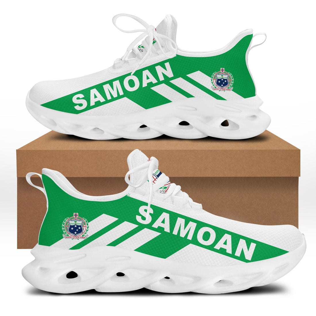 Polynesian Footwear Samoa Flag Sport Clunky Sneakers Green and White LT10