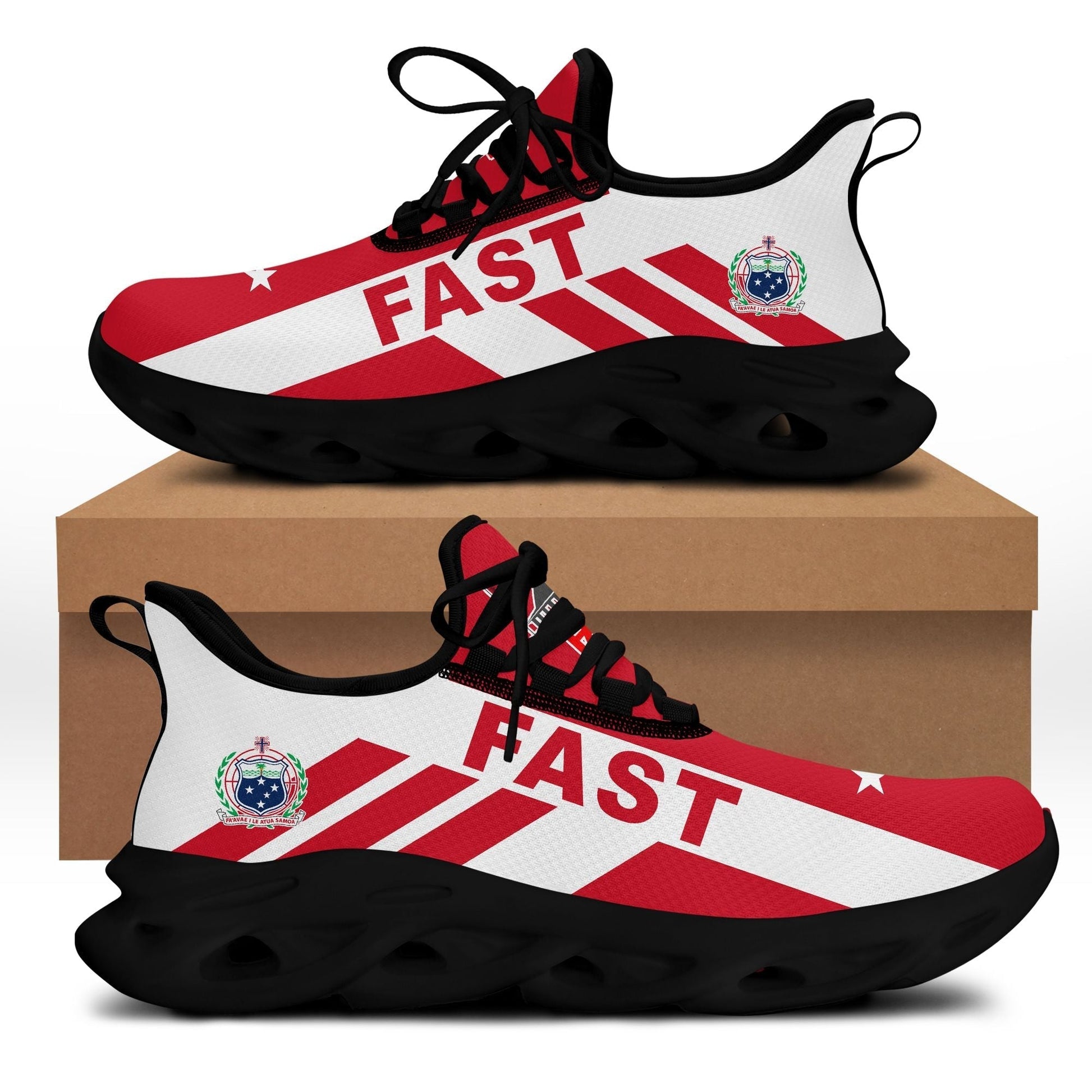 Polynesian Footwear FAST Party Flag Sport Clunky Sneakers Red and White LT10