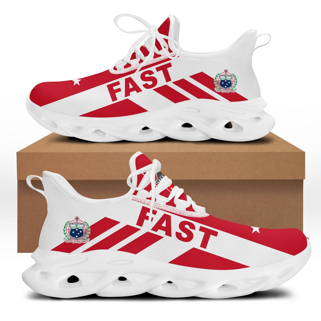 Polynesian Footwear FAST Party Flag Sport Clunky Sneakers Red and White LT10
