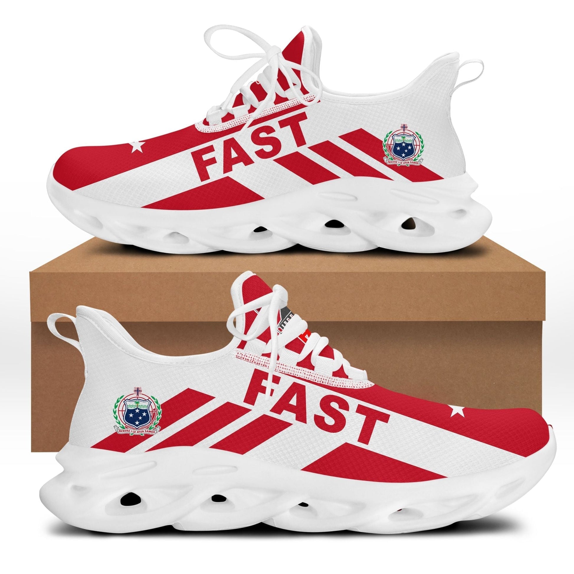 Polynesian Footwear FAST Party Flag Sport Clunky Sneakers Red and White LT10