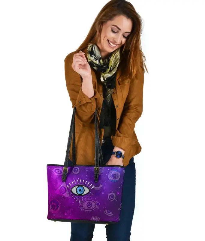 Leather Totes - Evil Eye Small Leather Tote Universe Style LT8