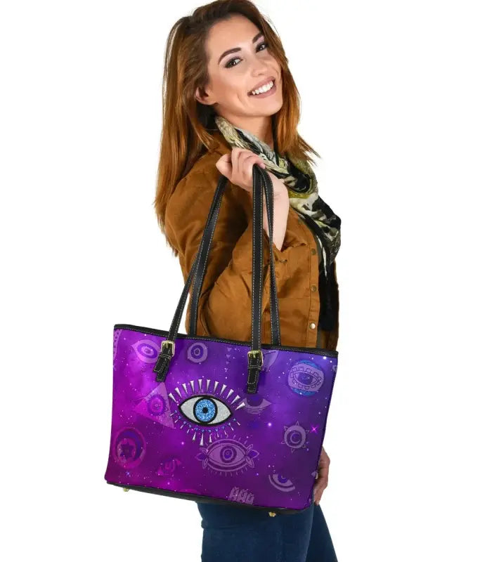 Leather Totes - Evil Eye Small Leather Tote Universe Style LT8