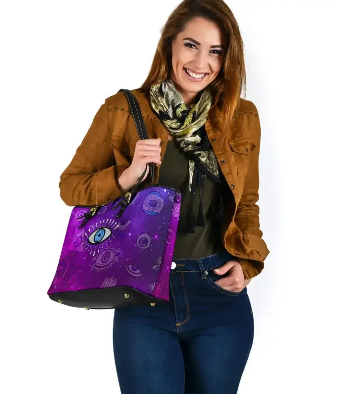 Leather Totes - Evil Eye Small Leather Tote Universe Style LT8