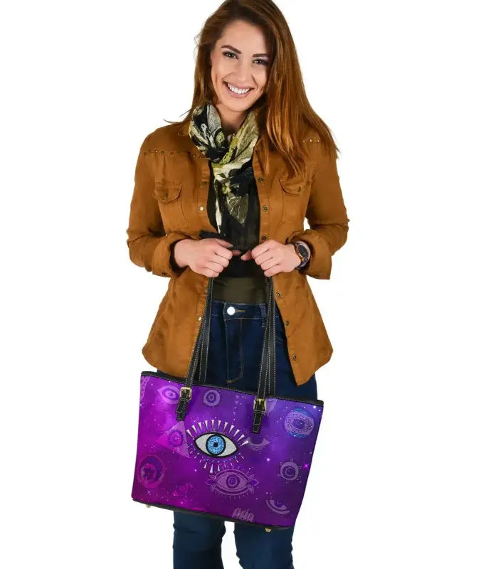 Leather Totes - Evil Eye Small Leather Tote Universe Style LT8