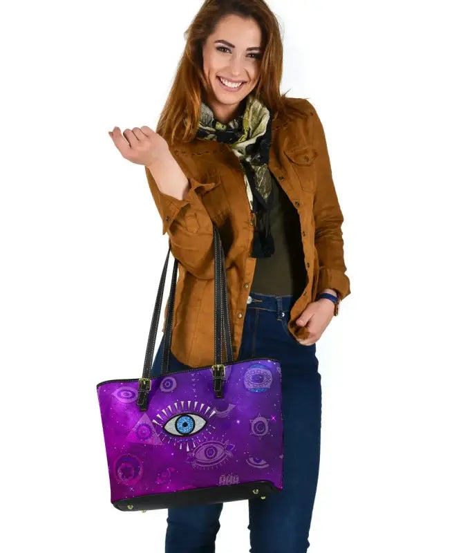 Leather Totes - Evil Eye Small Leather Tote Universe Style LT8