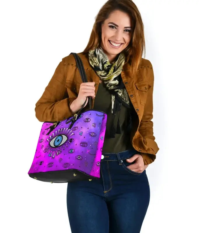 Leather Totes - Evil Eye Small Leather Tote Simple Style - Pink LT8