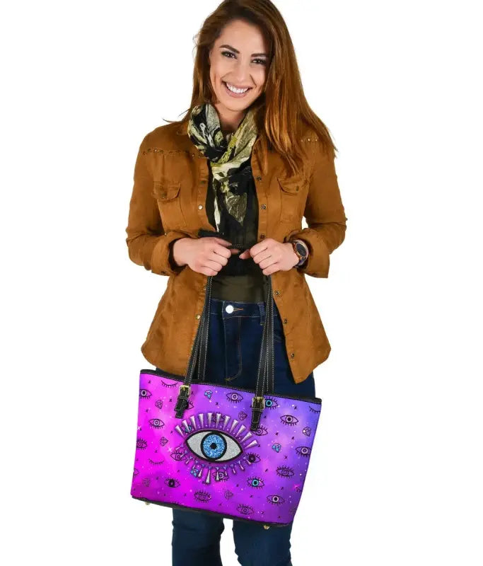 Leather Totes - Evil Eye Small Leather Tote Simple Style - Pink LT8