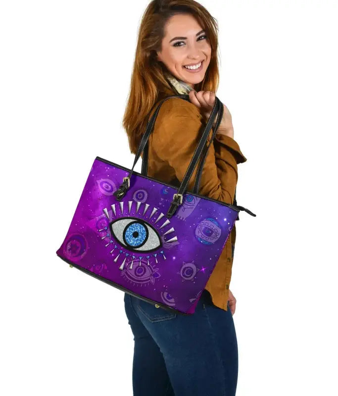 Leather Totes - Evil Eye Large Leather Tote Universe Style LT8