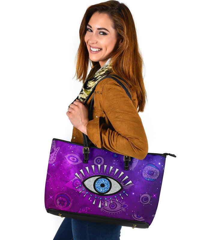 Leather Totes - Evil Eye Large Leather Tote Universe Style LT8