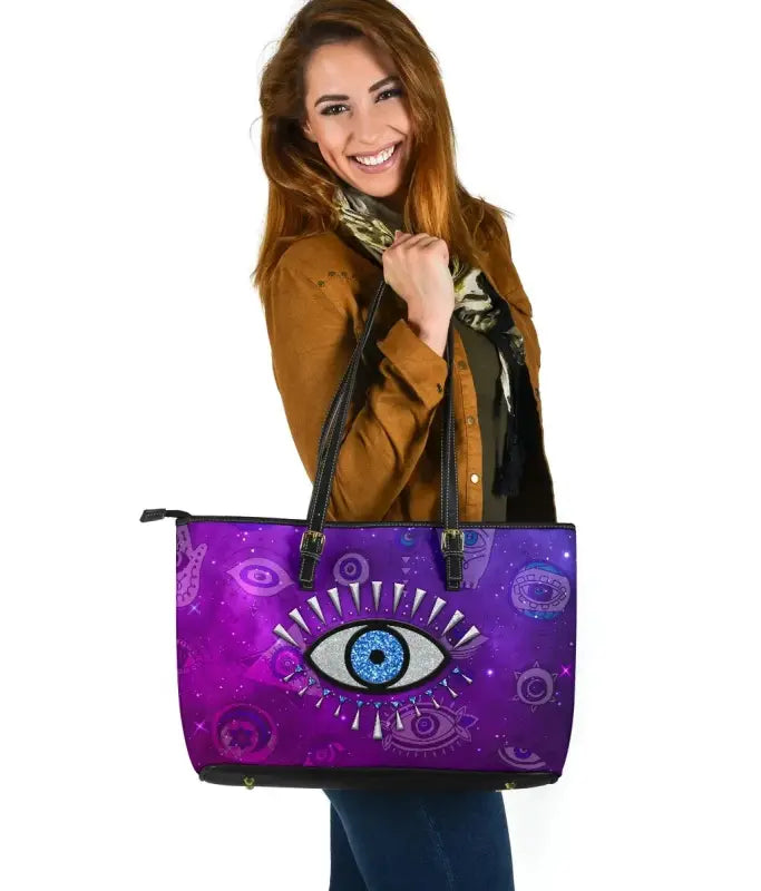 Leather Totes - Evil Eye Large Leather Tote Universe Style LT8