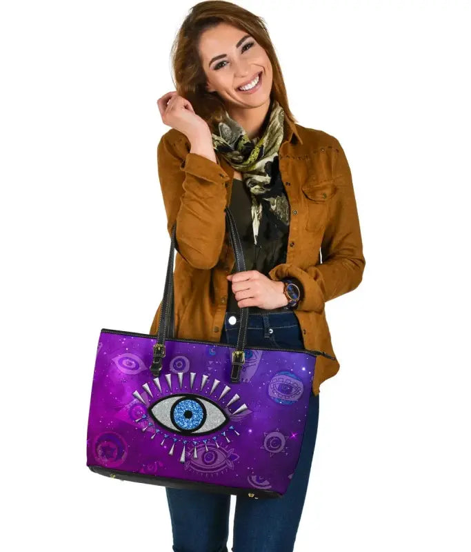 Leather Totes - Evil Eye Large Leather Tote Universe Style LT8