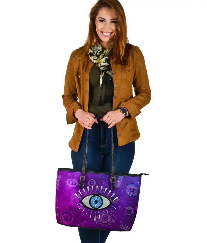 Leather Totes - Evil Eye Large Leather Tote Universe Style LT8