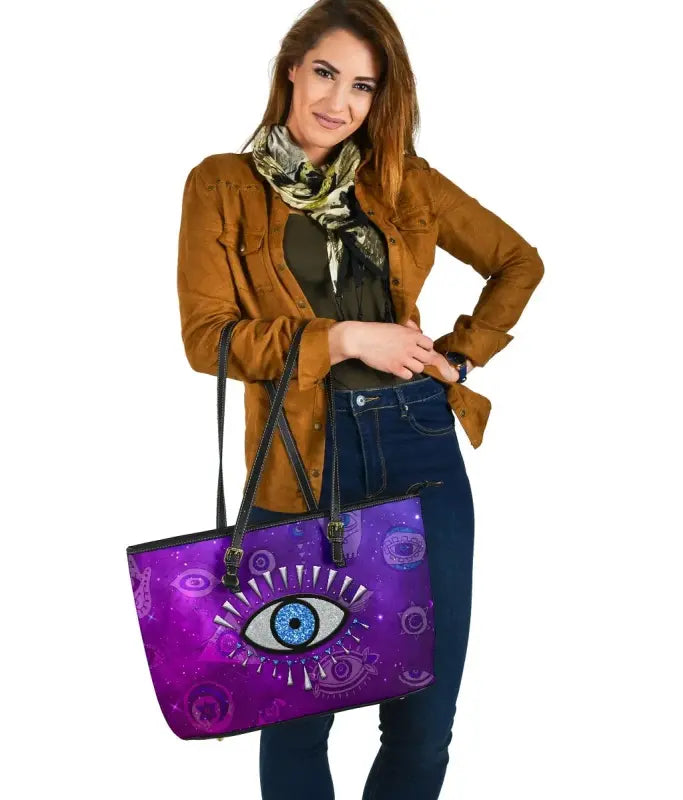 Leather Totes - Evil Eye Large Leather Tote Universe Style LT8
