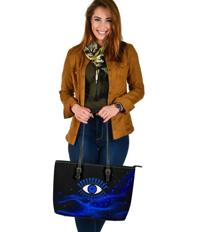 Leather Totes - Evil Eye Large Leather Tote Original Style - Blue LT8