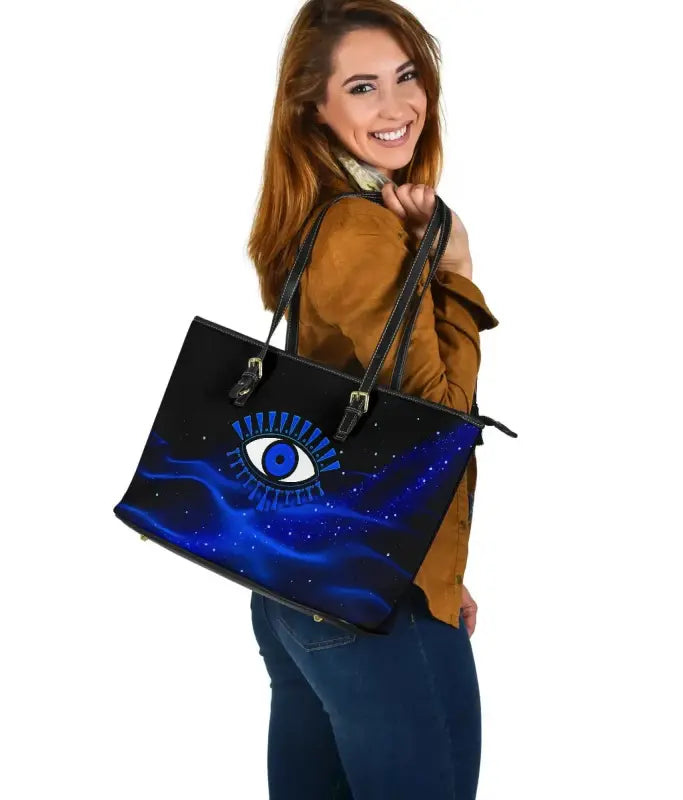 Leather Totes - Evil Eye Large Leather Tote Original Style - Blue LT8