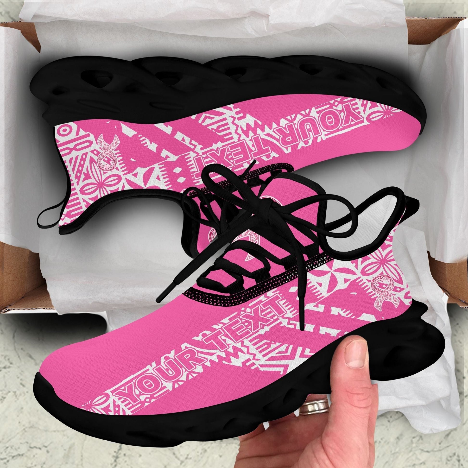 Polynesian Footwear Fiji Tapa Pinktober Sport Clunky Sneakers White LT10