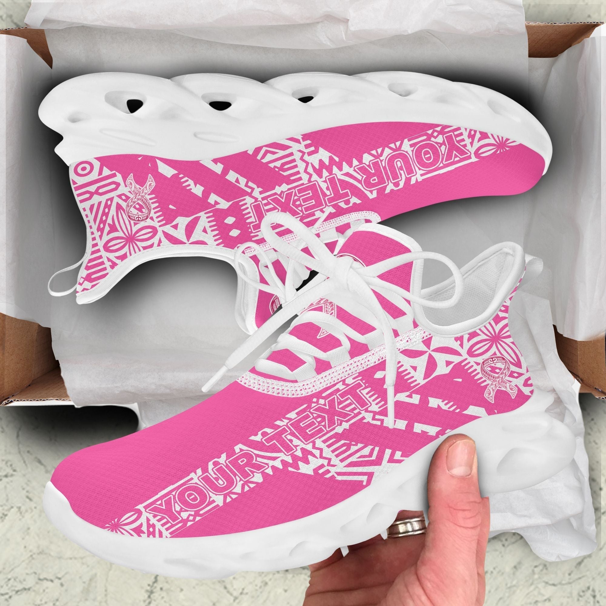 Polynesian Footwear Fiji Tapa Pinktober Sport Clunky Sneakers White LT10