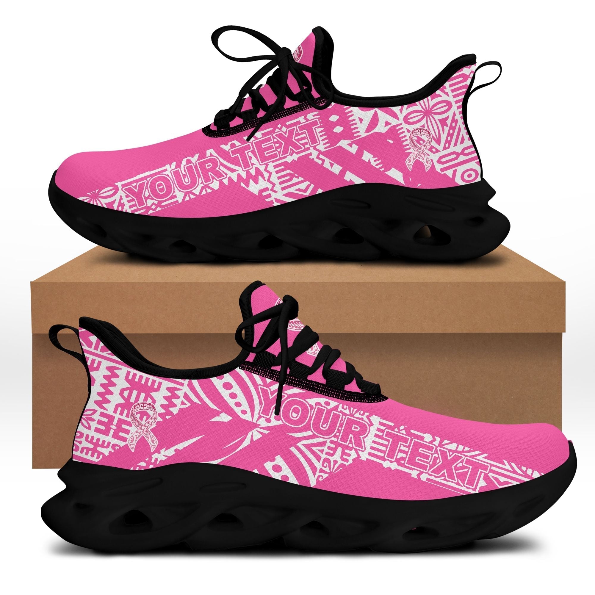 Polynesian Footwear Fiji Tapa Pinktober Sport Clunky Sneakers White LT10