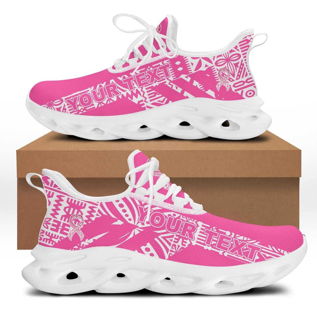Polynesian Footwear Fiji Tapa Pinktober Sport Clunky Sneakers White LT10