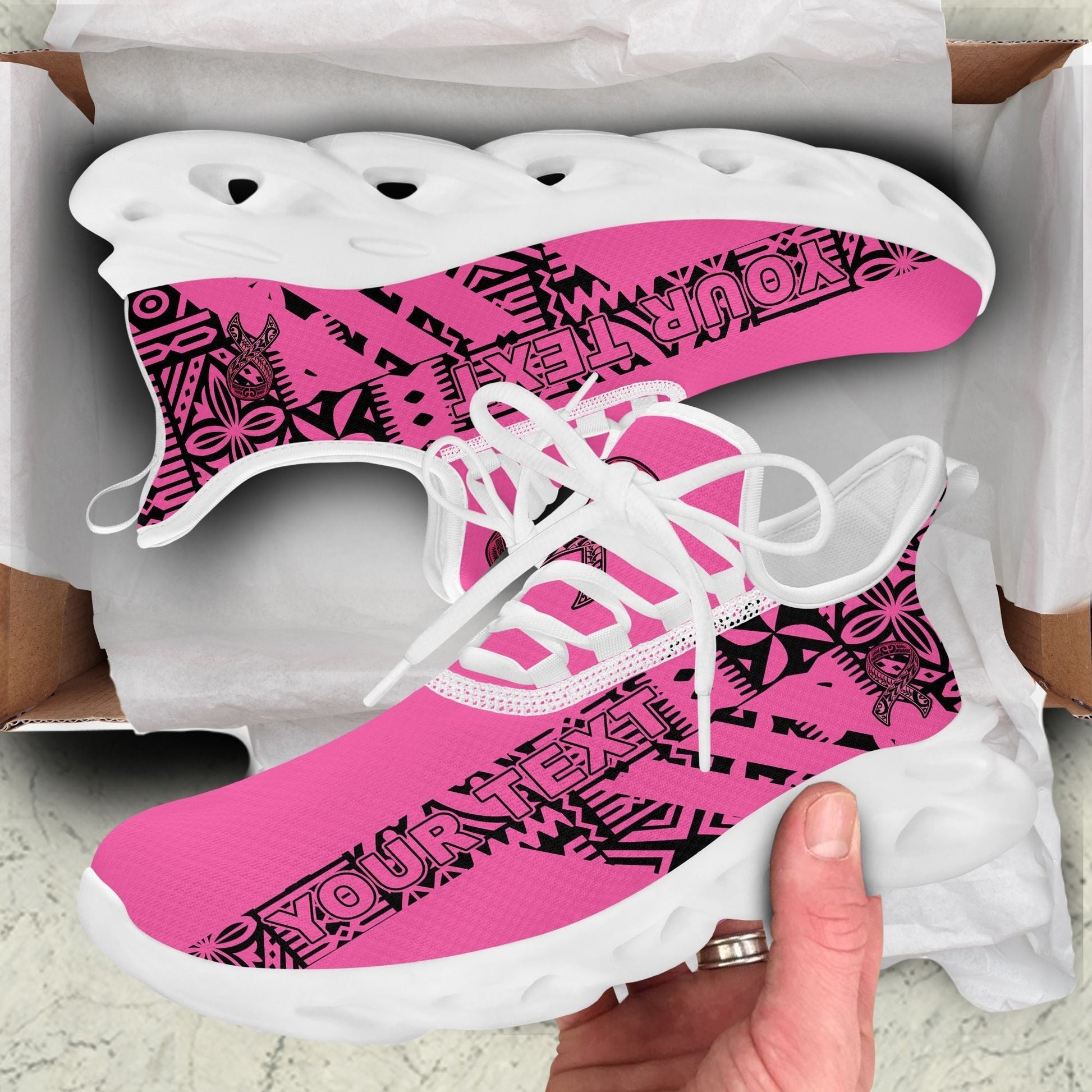 Polynesian Footwear Fiji Tapa Pinktober Sport Clunky Sneakers Black LT10