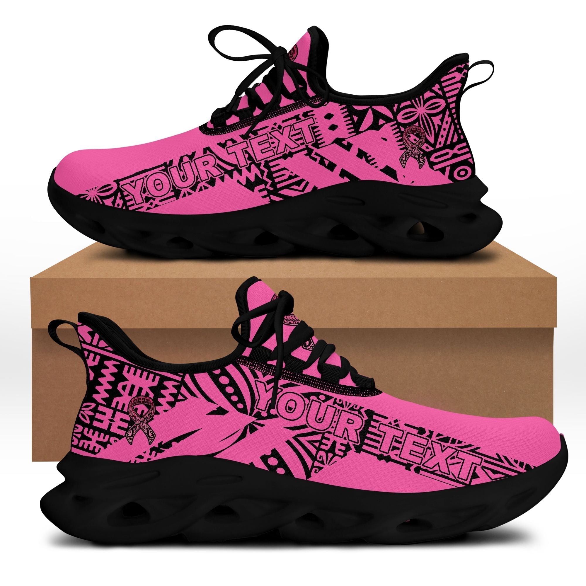 Polynesian Footwear Fiji Tapa Pinktober Sport Clunky Sneakers Black LT10