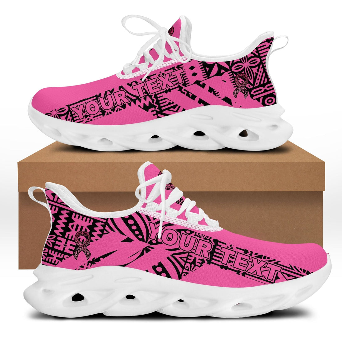Polynesian Footwear Fiji Tapa Pinktober Sport Clunky Sneakers Black LT10