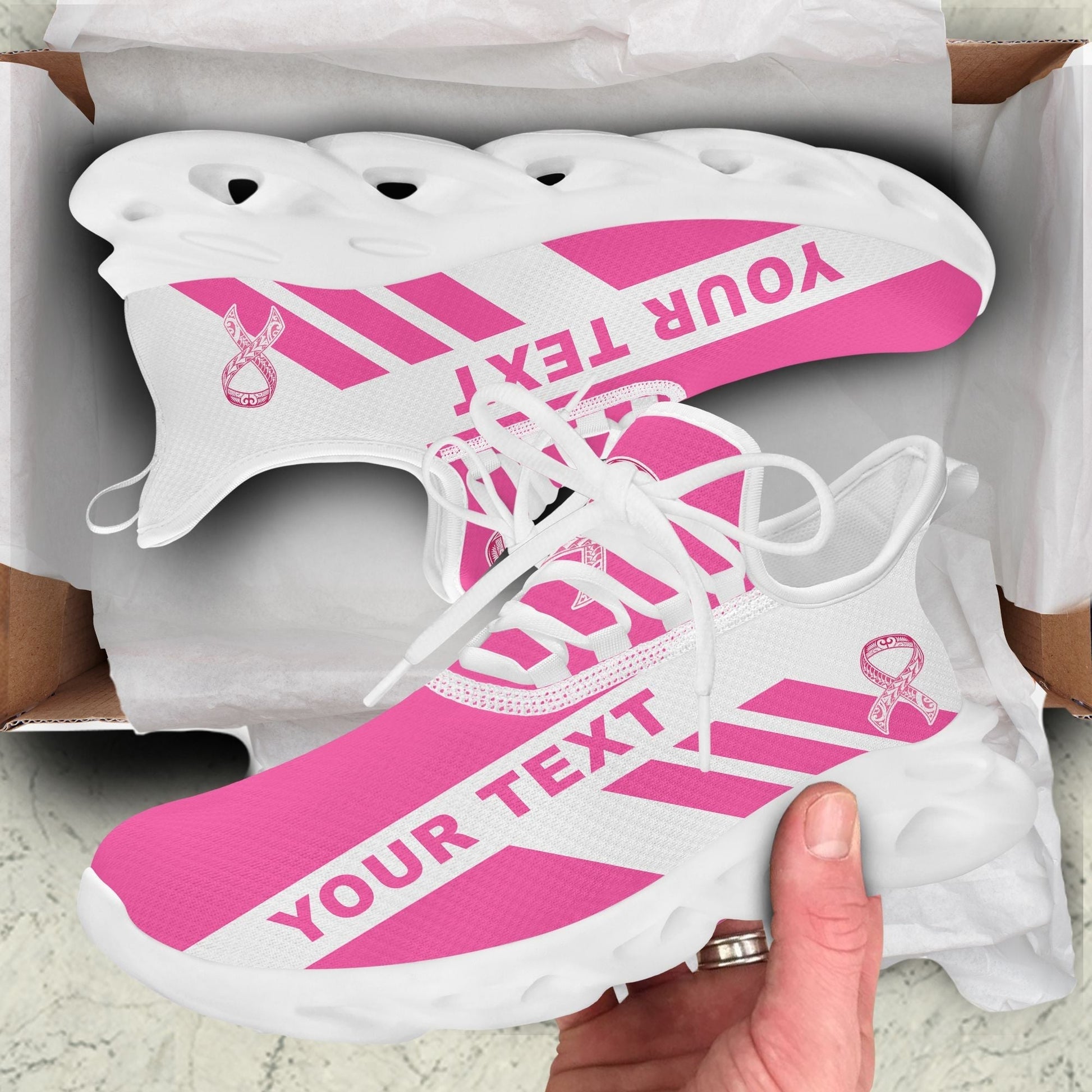 Polynesian Footwear Fiji Pinktober Sport Clunky Sneakers White LT10