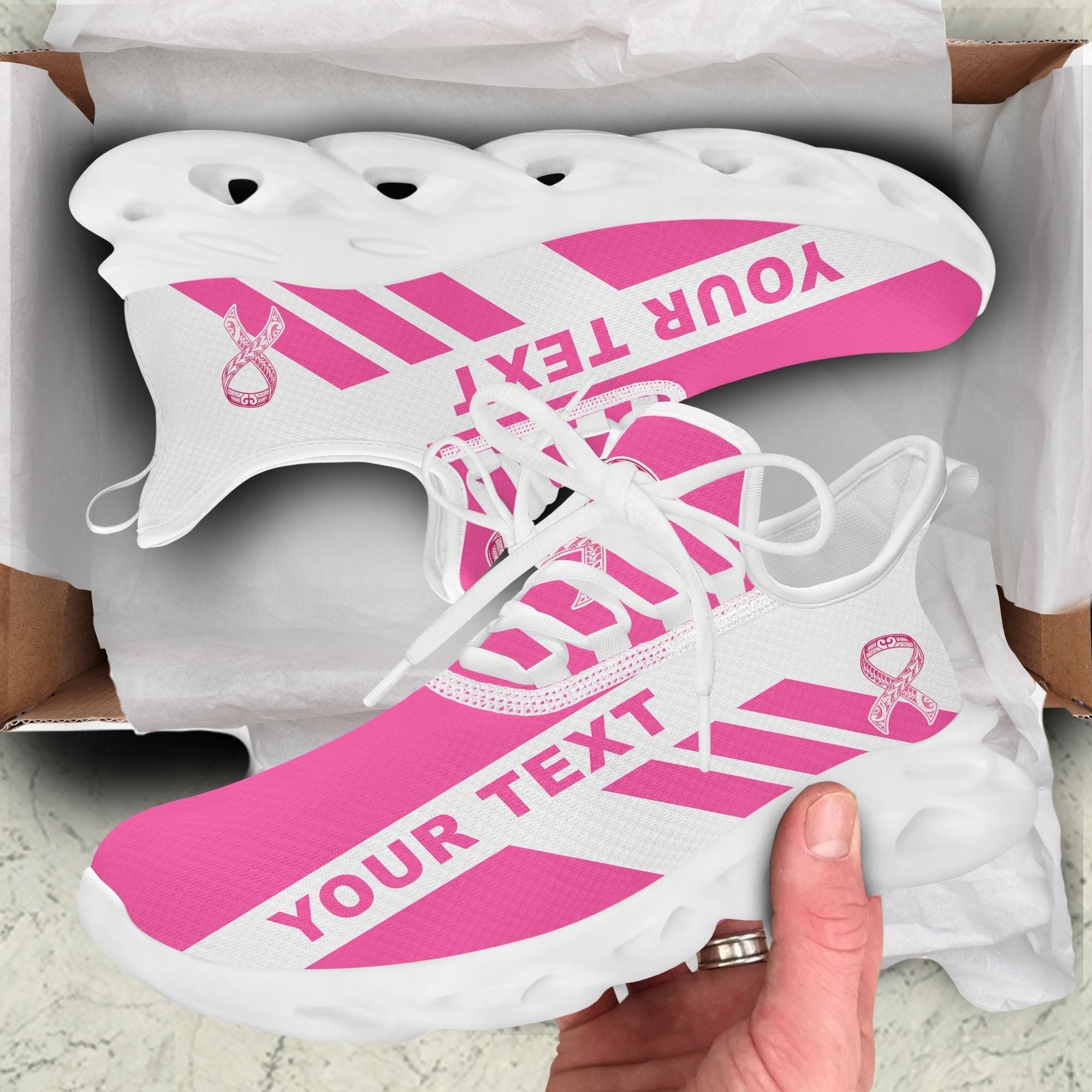 Polynesian Footwear Fiji Pinktober Sport Clunky Sneakers White LT10
