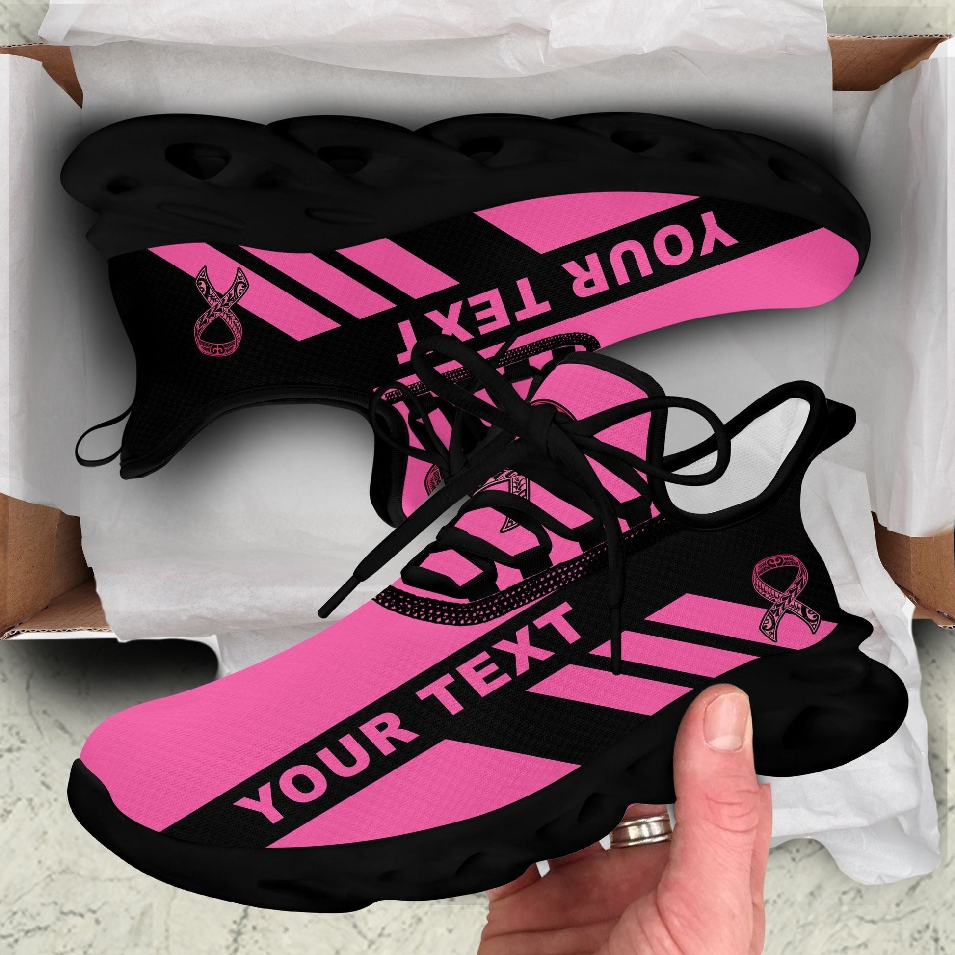Polynesian Footwear Fiji Pinktober Sport Clunky Sneakers Black LT10