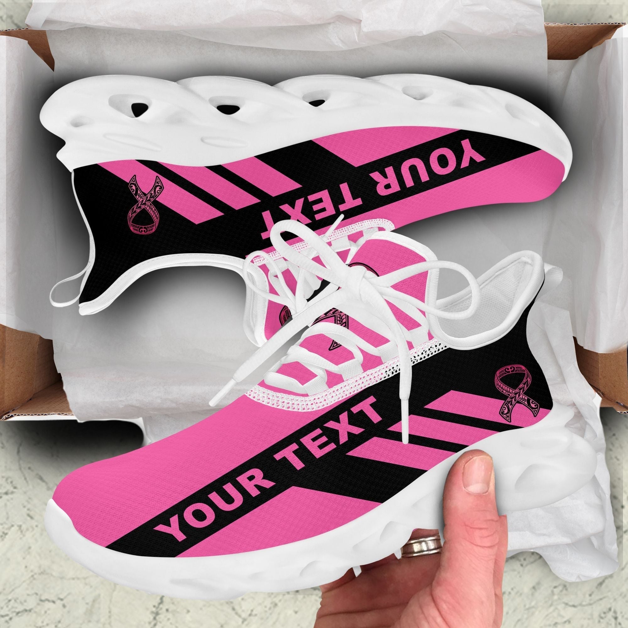 Polynesian Footwear Fiji Pinktober Sport Clunky Sneakers Black LT10