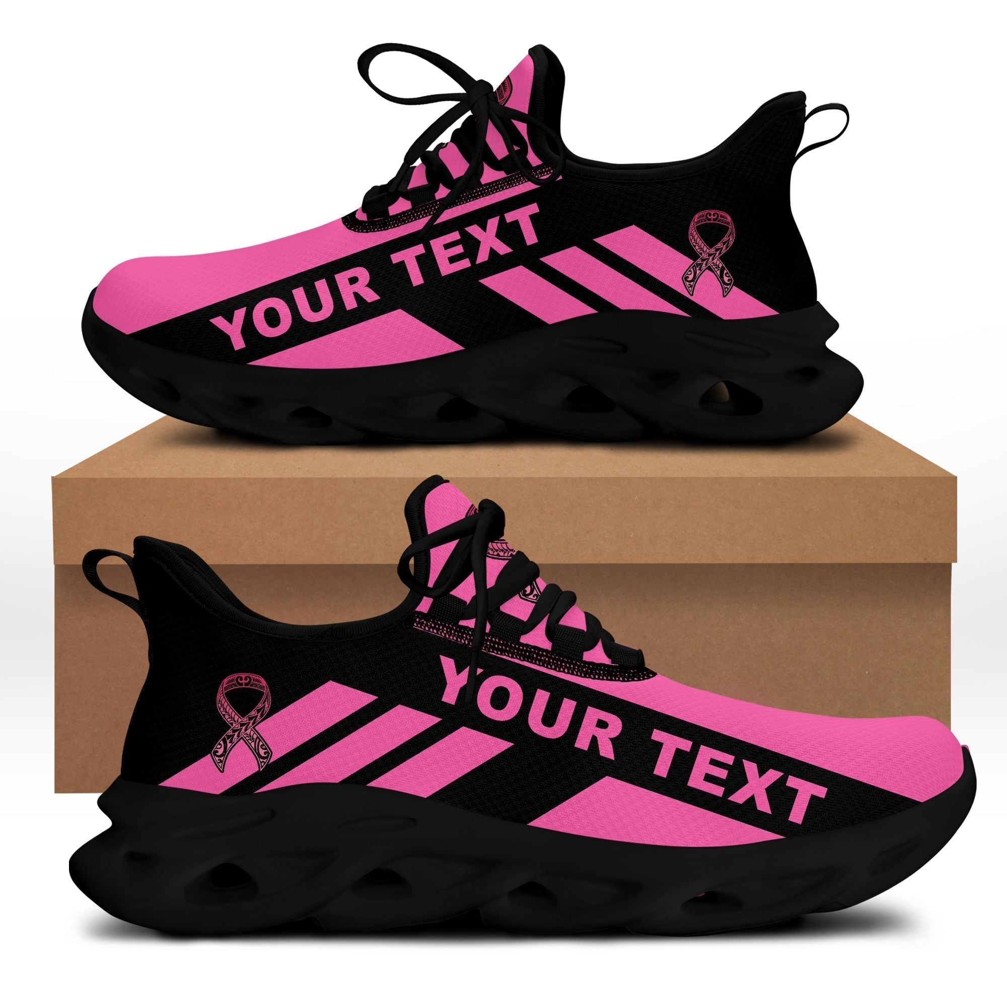 Polynesian Footwear Fiji Pinktober Sport Clunky Sneakers Black LT10