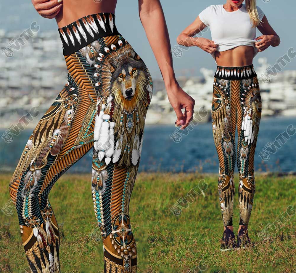 Gold Gray Wolf Dreamcatcher - All Over Printed Standard Women Leggings, gift for wolf lovers, wild wolf, best gift ideas