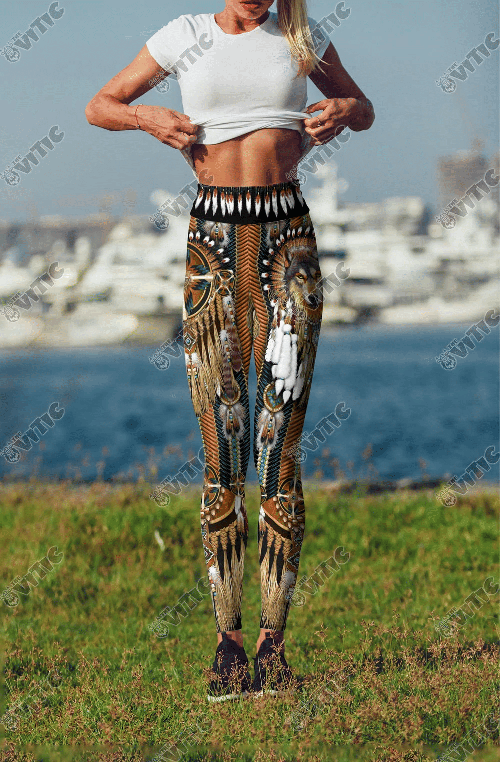 Gold Gray Wolf Dreamcatcher - All Over Printed Standard Women Leggings, gift for wolf lovers, wild wolf, best gift ideas