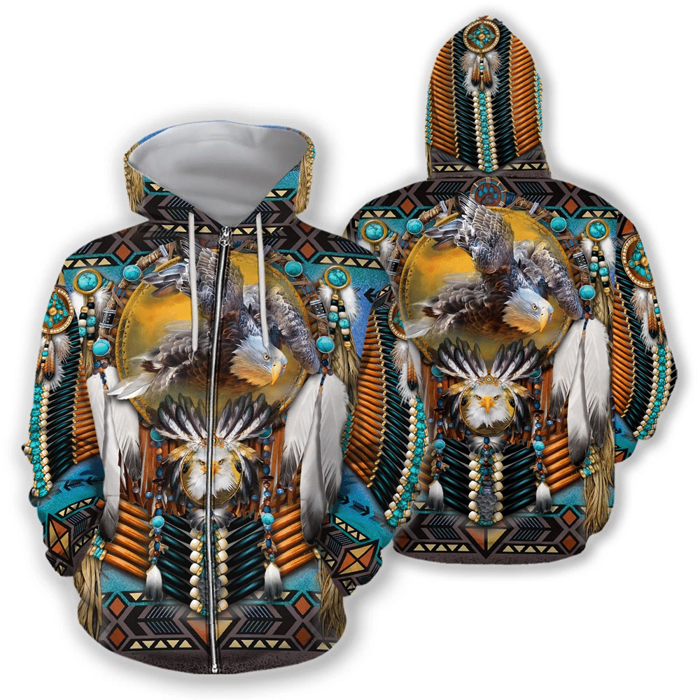 Native American Eagle 3D All Over Printed Bald Eagle With Dreamcatcher Hoodie