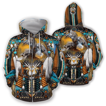 Native American Eagle 3D All Over Printed Bald Eagle With Dreamcatcher Hoodie
