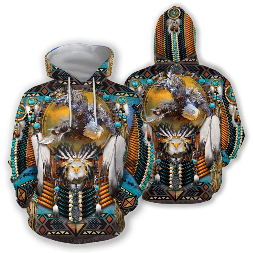Native American Eagle 3D All Over Printed Bald Eagle With Dreamcatcher Hoodie