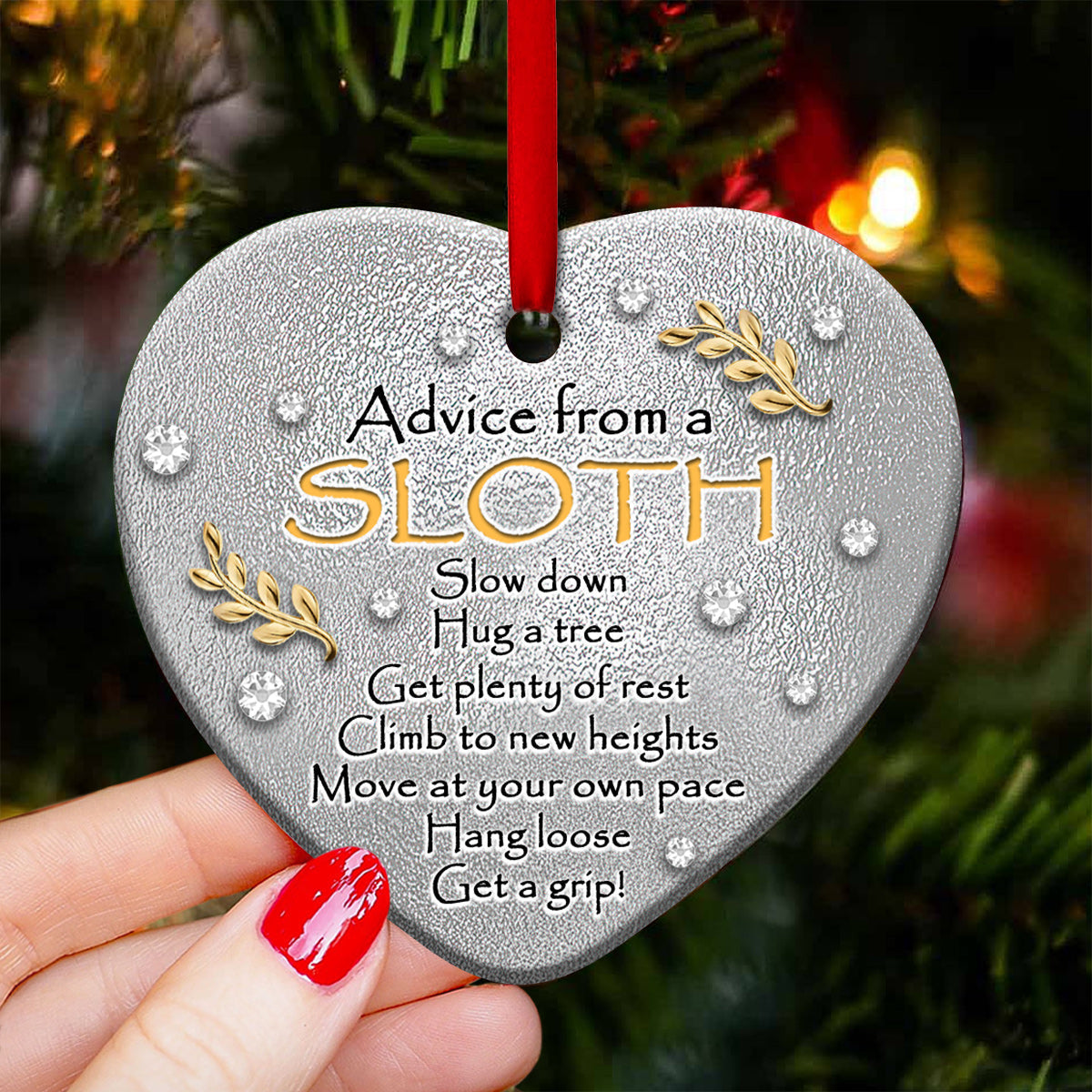 Sloth Advice From A Sloth Heart Ornament