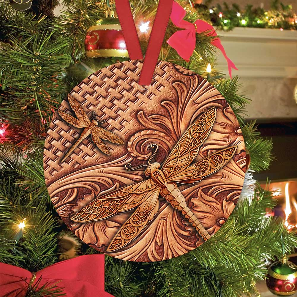 Dragonfly Wooden Vintage Style Circle Ornament
