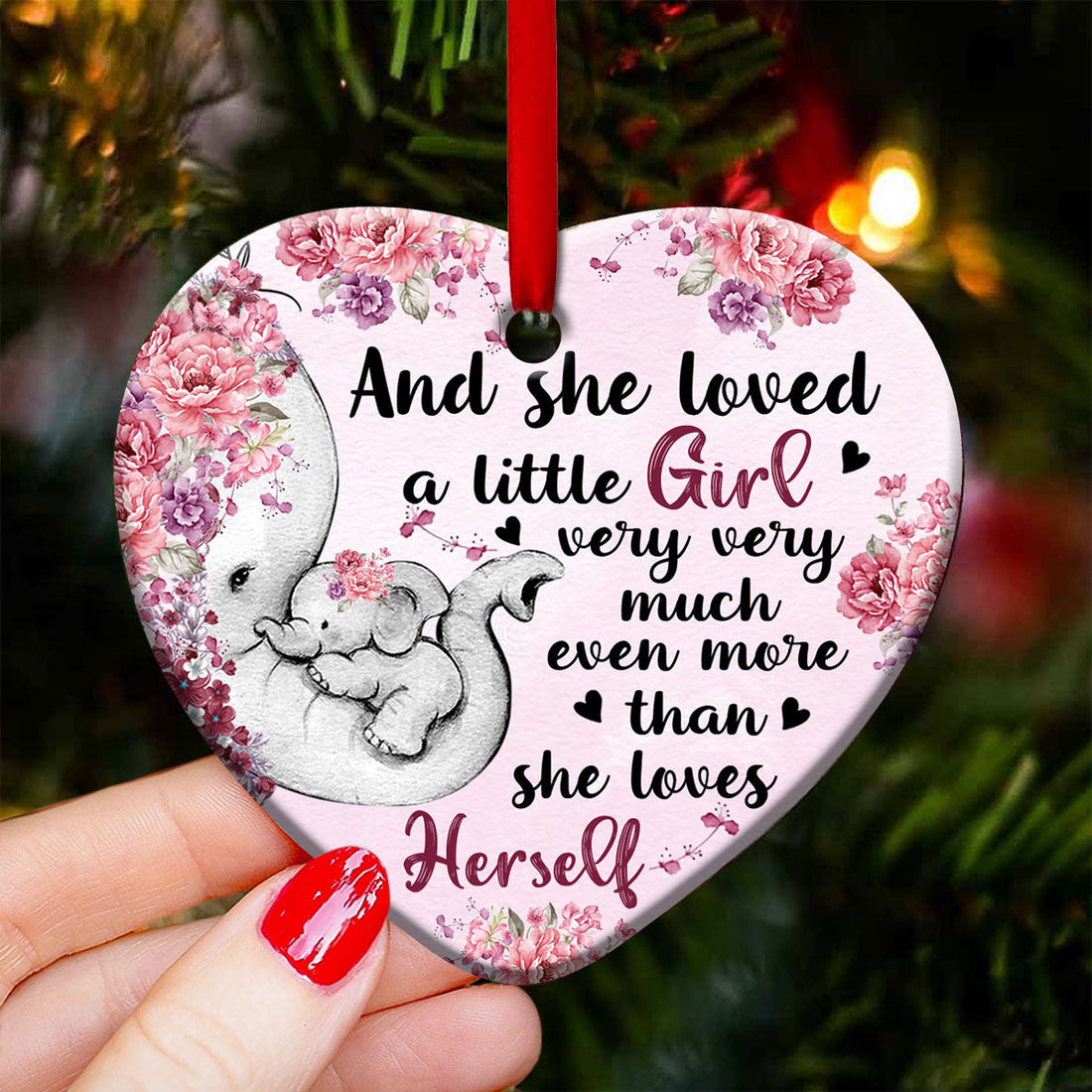 Elephant Family She Loved A Little Girl Heart Ornament