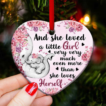 Elephant Family She Loved A Little Girl Heart Ornament