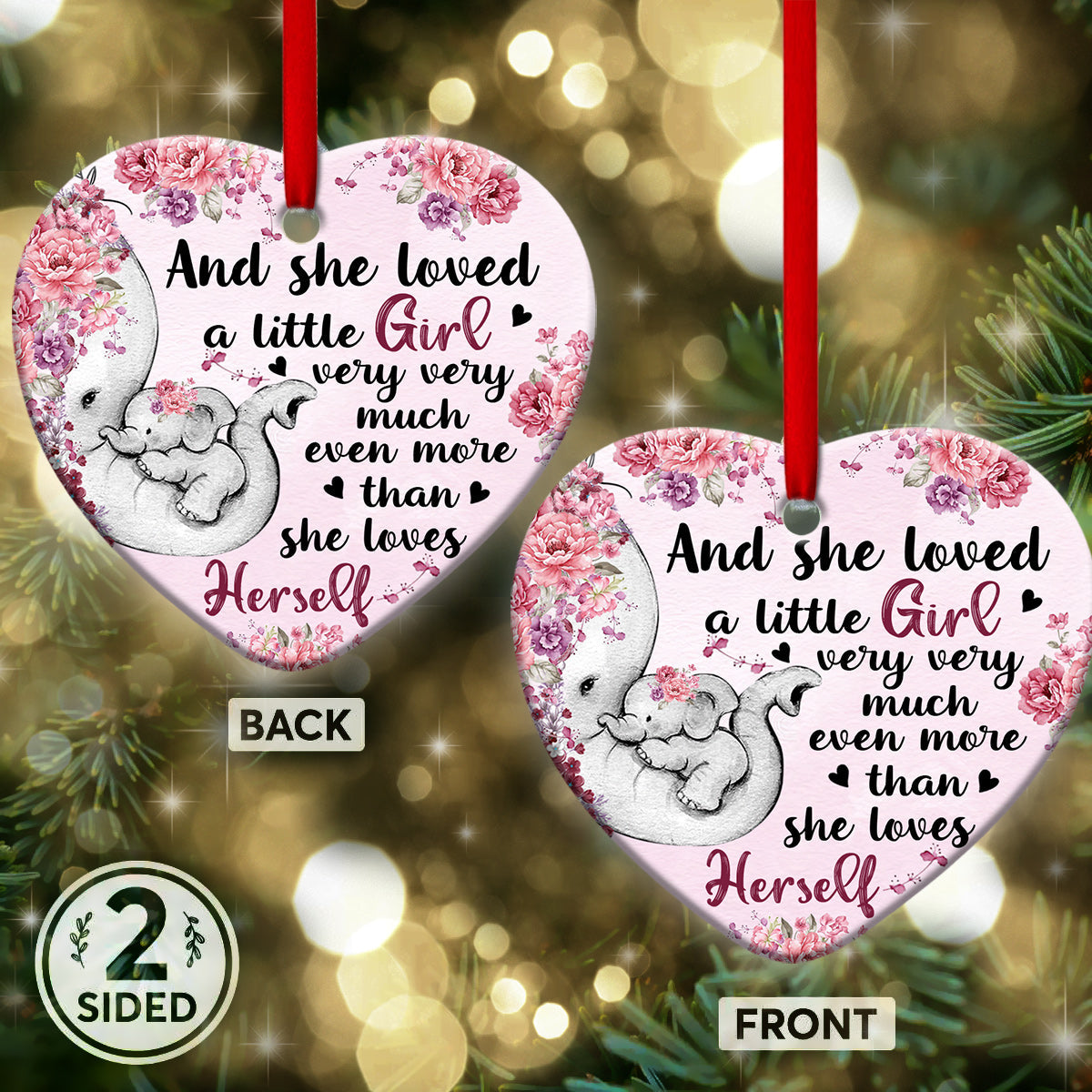 Elephant Family She Loved A Little Girl Heart Ornament