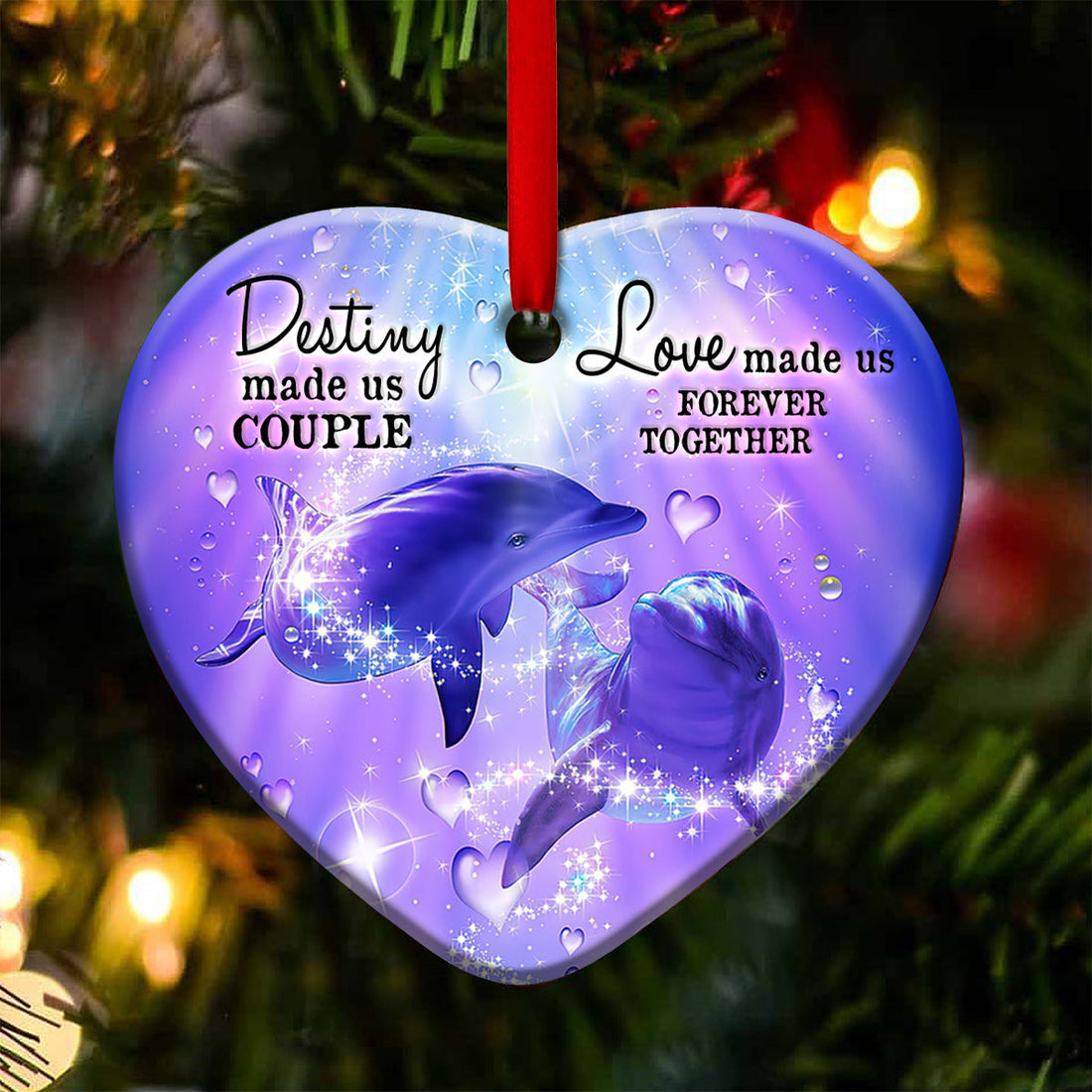 Dolphin Purple Magical Couple Heart Ornament
