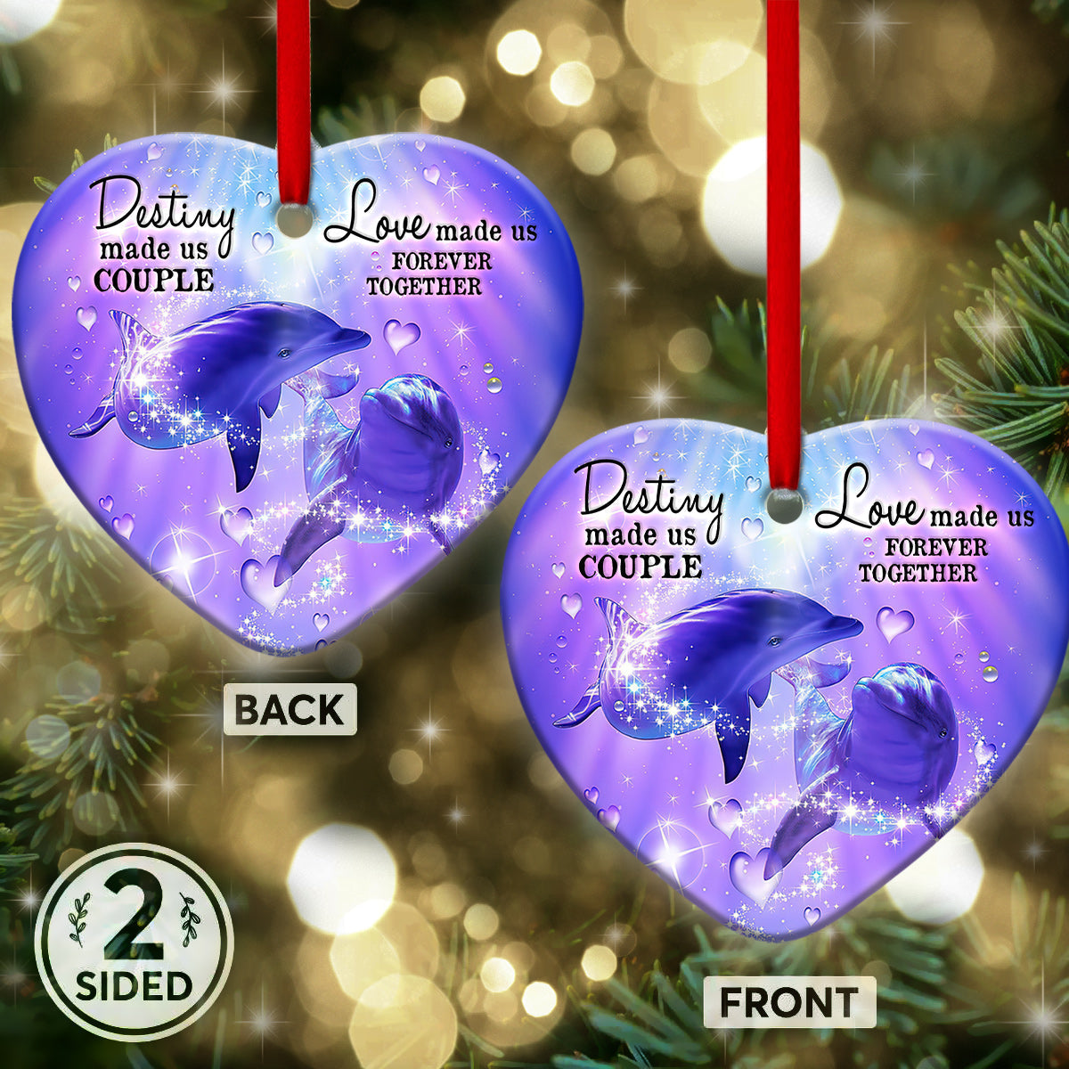 Dolphin Purple Magical Couple Heart Ornament